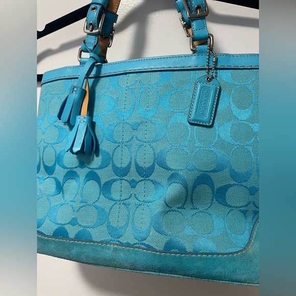 *Vintage* Teal Canvas/Suede Leather Purse - Picture 2 of 16